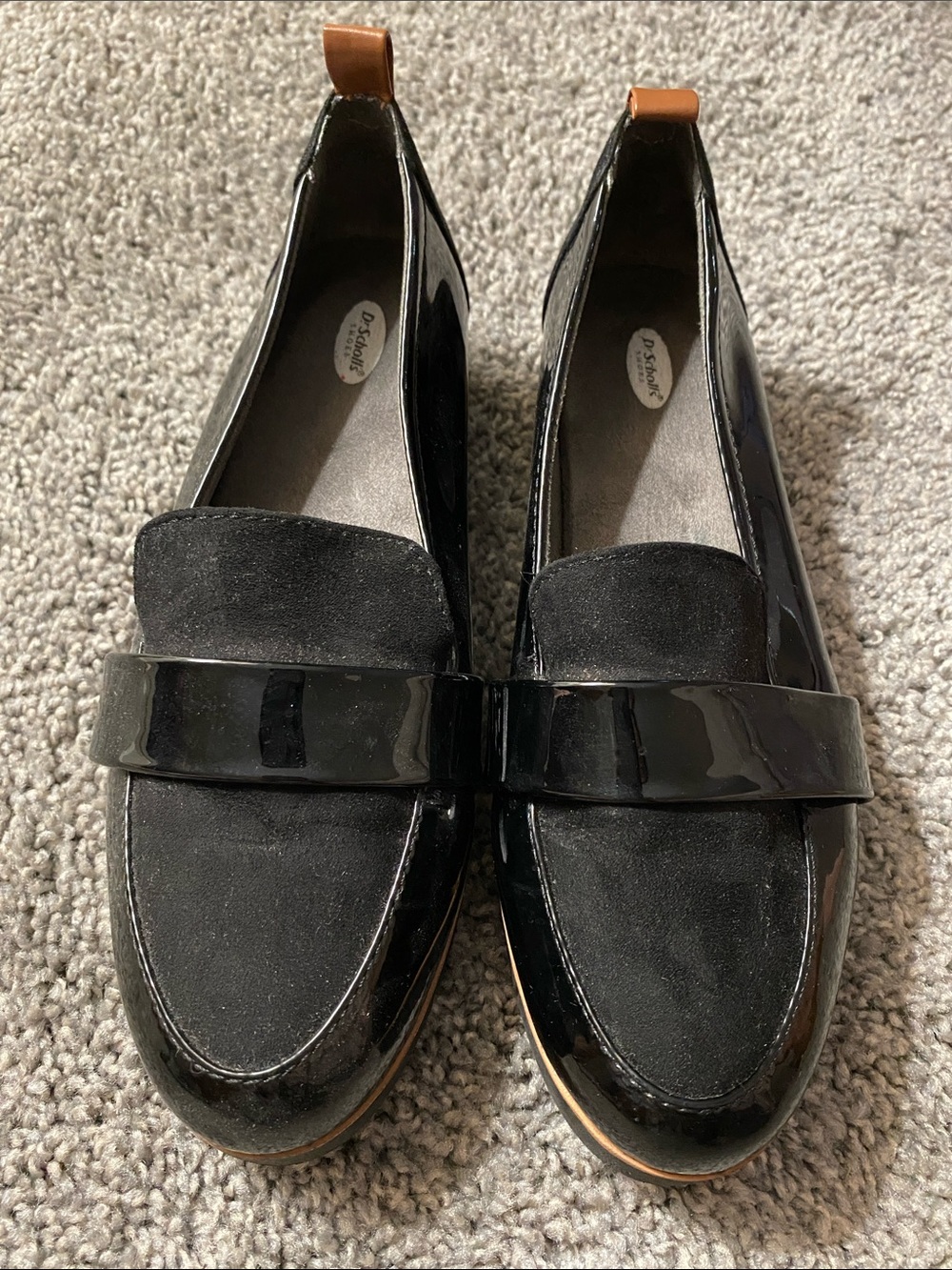 Dr. Scholl's Black Patent and Suede Slip-On Loafers